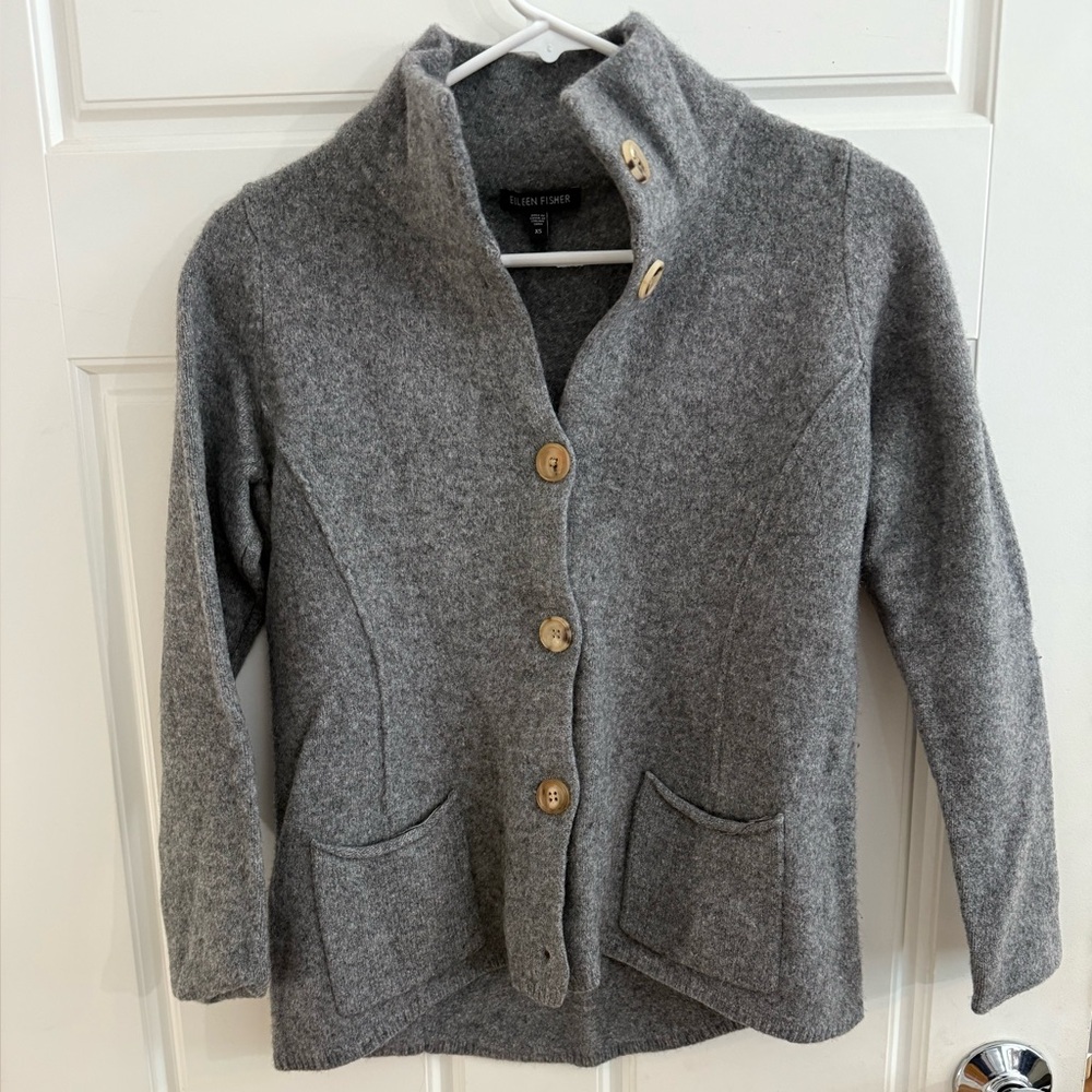 Eileen Fisher Gray Blazer Knit V-Neck